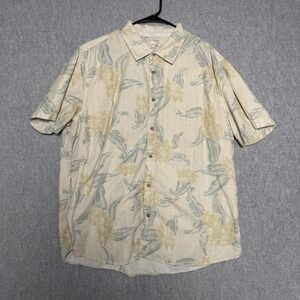 Carbon 2 Cobalt Shirt Mens Size XL Tan Hawaiian Short Sleeve Cotton Tencel